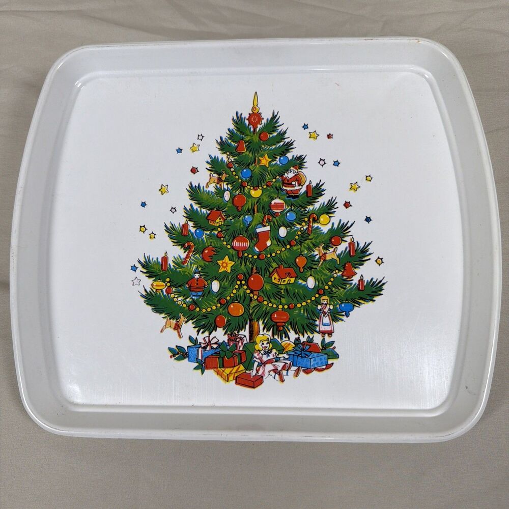 Vintage Kmart Christmas Tree Plastic Serving Tray With Original Kmart Sticker